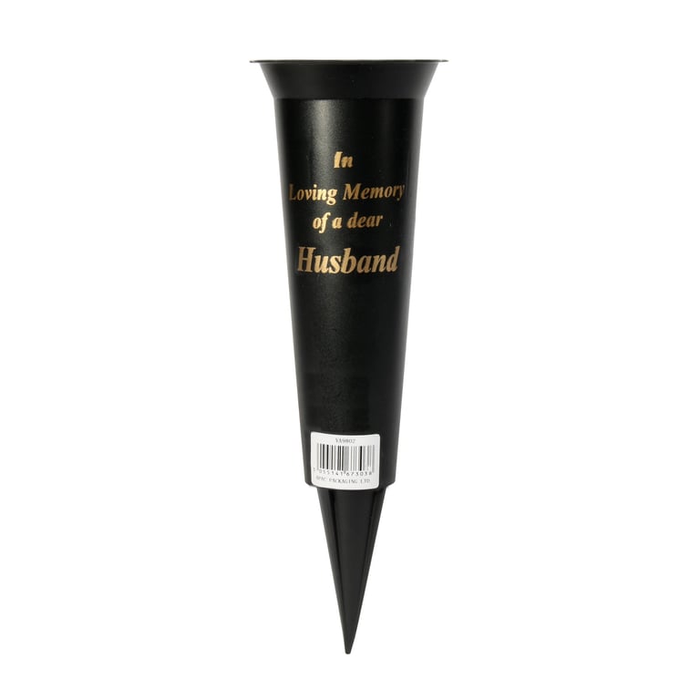 Black Husband Memorial Vase 23cm - Elegant Black Grave Decoration for Tombstone
