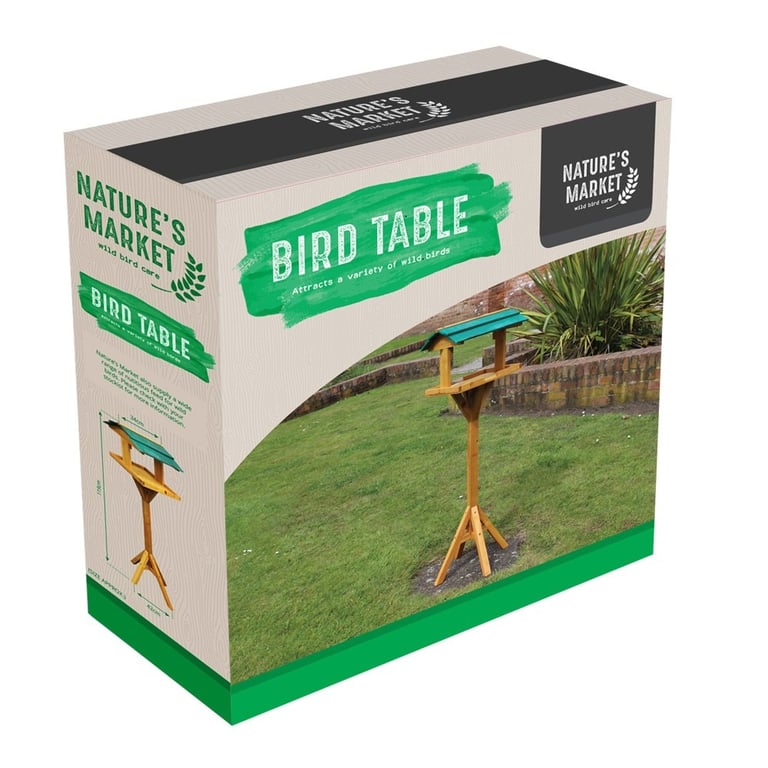 Nature s Market Traditional Wooden Bird Table - Natural Bird Feeding Station for Home Garden