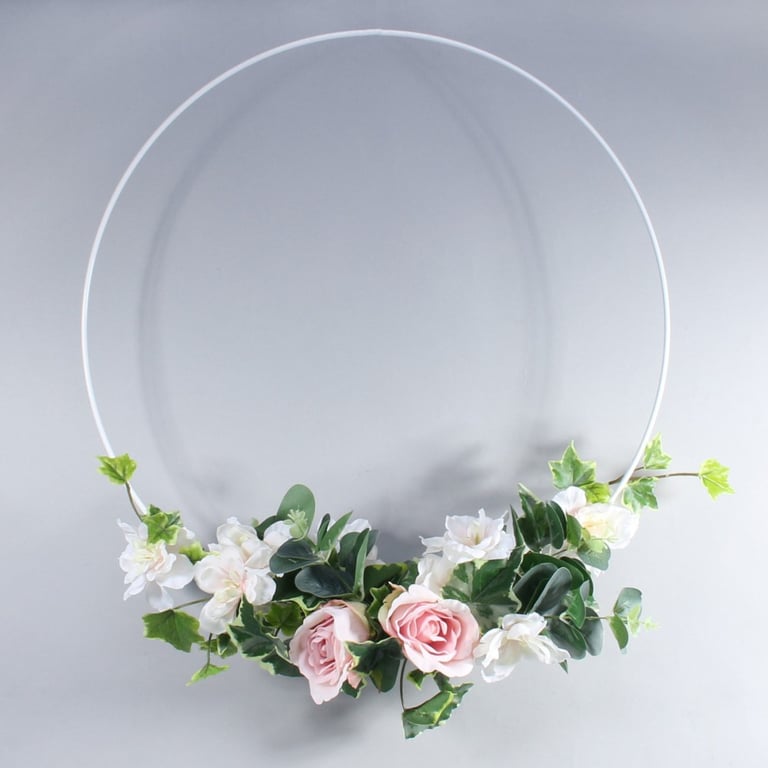 White Flower Hoop - 60cm Garden Decoration for Outdoor Floral Display