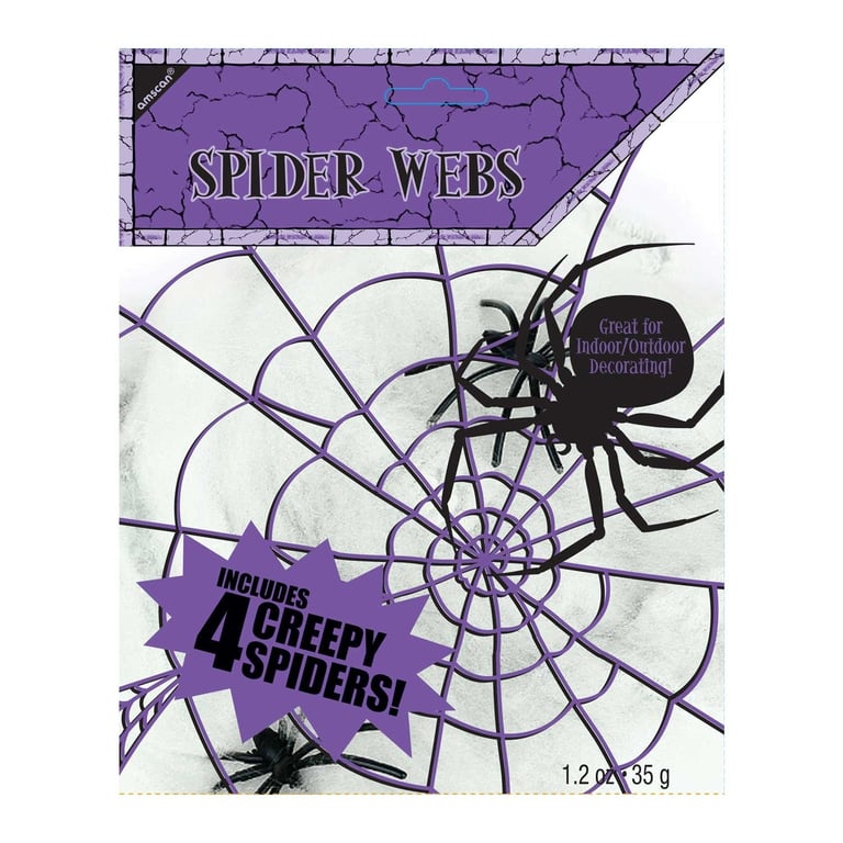 Small Spider Web Home Decor Kit - Includes 4 Spiders for Wall Decoration and Halloween Party Decor