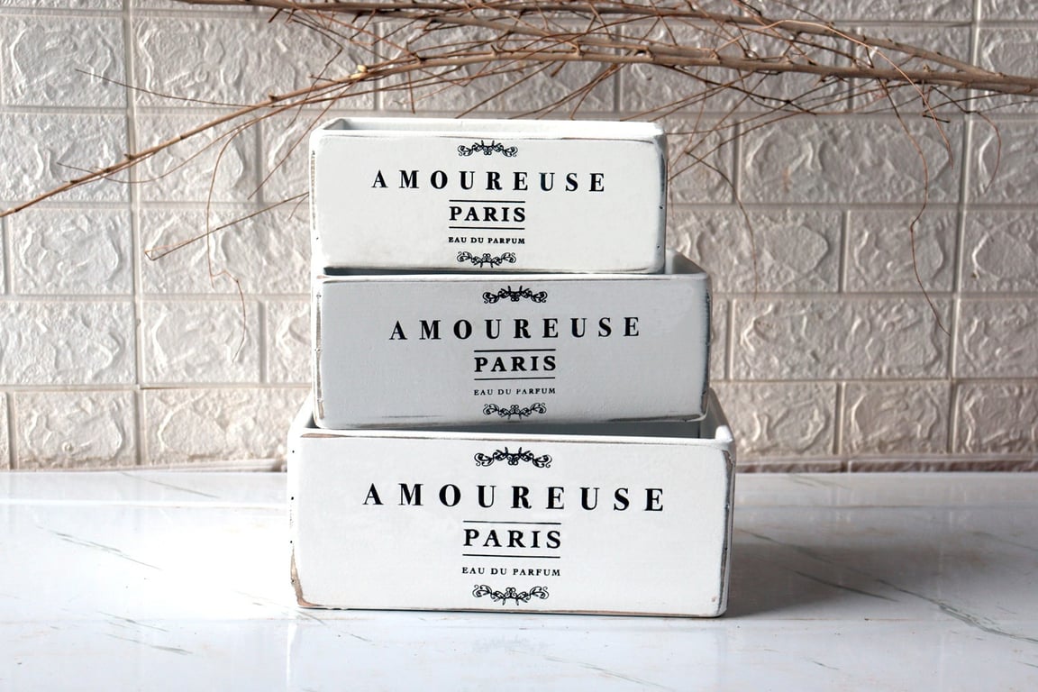 White Amoureuse Crates - Set of 3 Storage Containers for Home Organization and Kitchen Storage