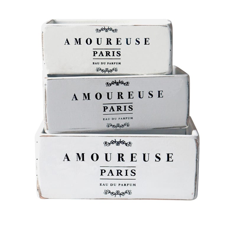 White Amoureuse Crates - Set of 3 Storage Containers for Home Organization and Kitchen Storage
