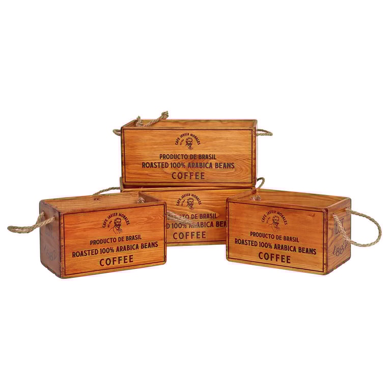 Rustic Coffee Crate Storage Set - 4-Piece Rope Basket Organizer for Home and Kitchen Organization