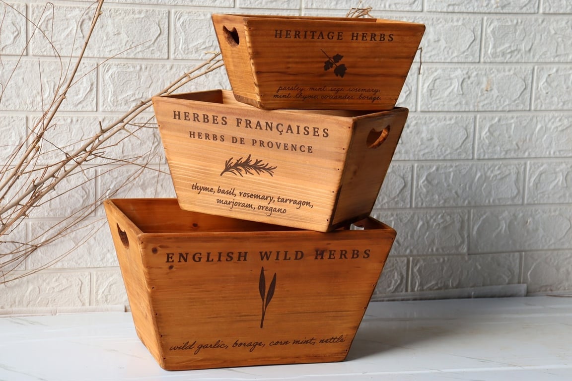 Heritage Herb Crates - Set of 3 Reusable Planters for Organic Gardening and Green Living