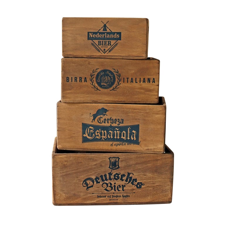 Beer Crates - Set of 4 Heavy-Duty Storage Crates for Home Bar Supplies and Beverage Cooler