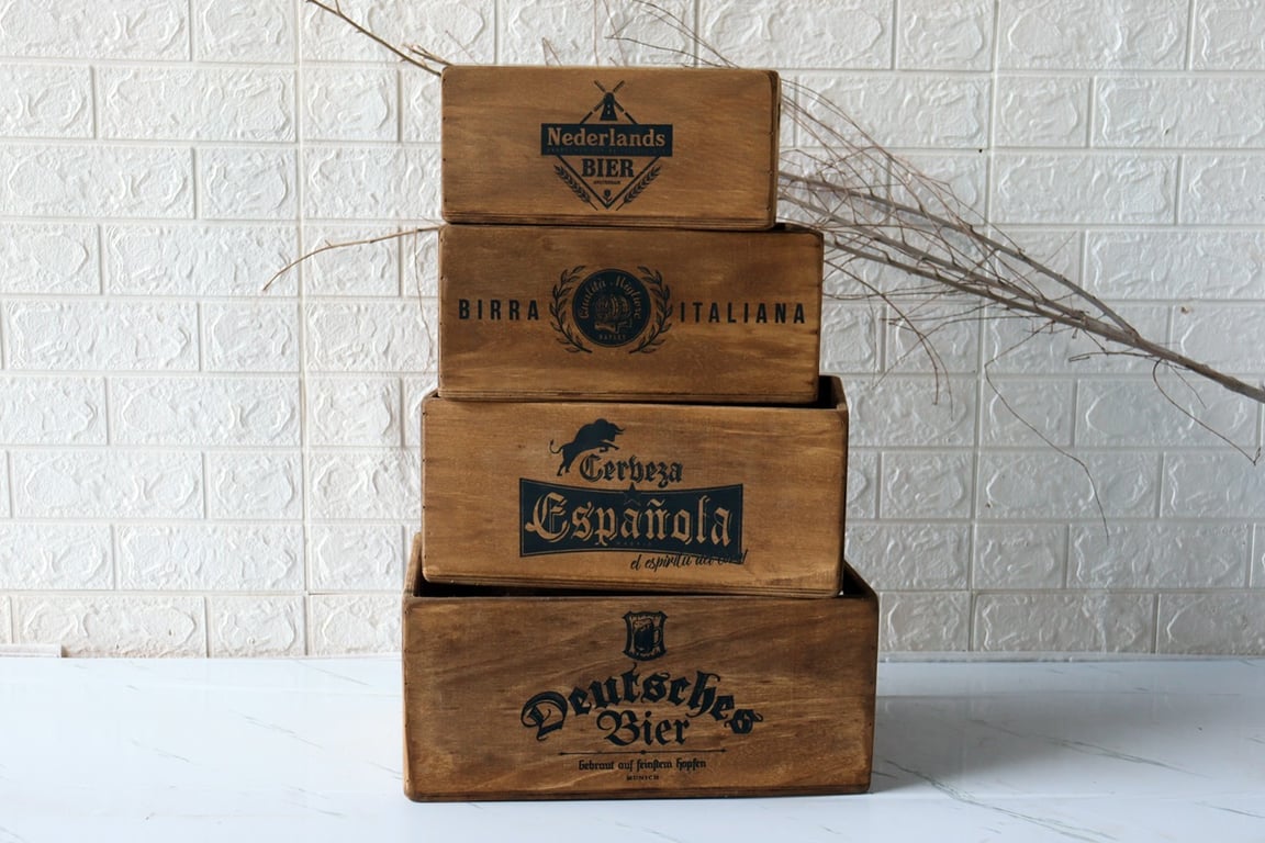 Beer Crates - Set of 4 Heavy-Duty Storage Crates for Home Bar Supplies and Beverage Cooler