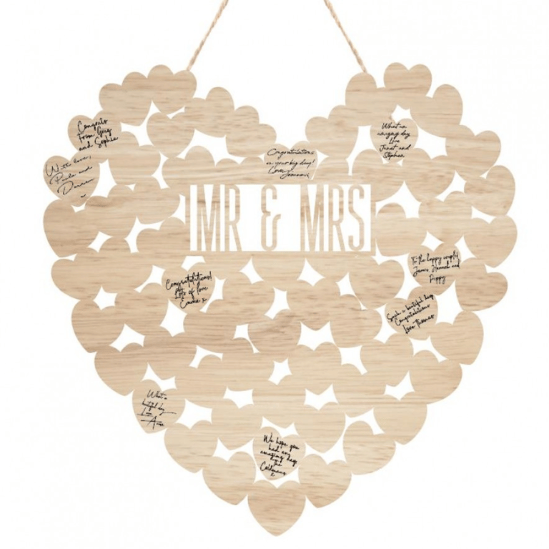 Wooden Keepsake Heart Guest Book - Personalized Wedding Guest Sign-In Journal