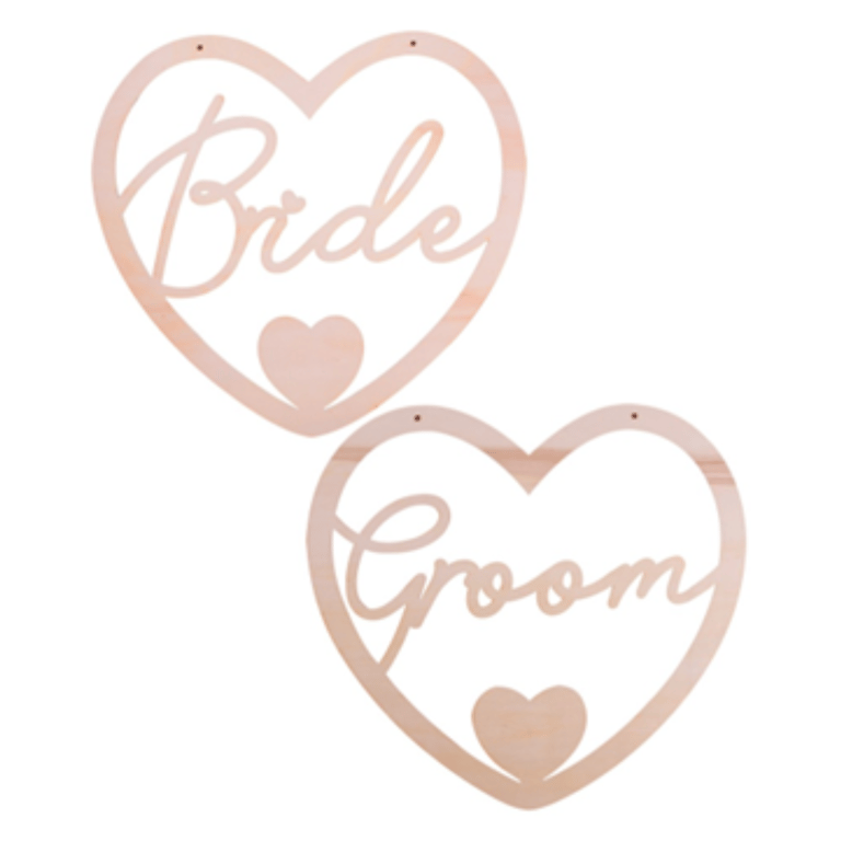 Wooden Heart Mr & Mrs Chair Signs - Rustic Home Decor Wedding Seating Chart