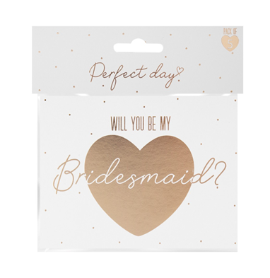 Gold & White Bridesmaid Cards - Elegant Wedding Stationery Pack of 5