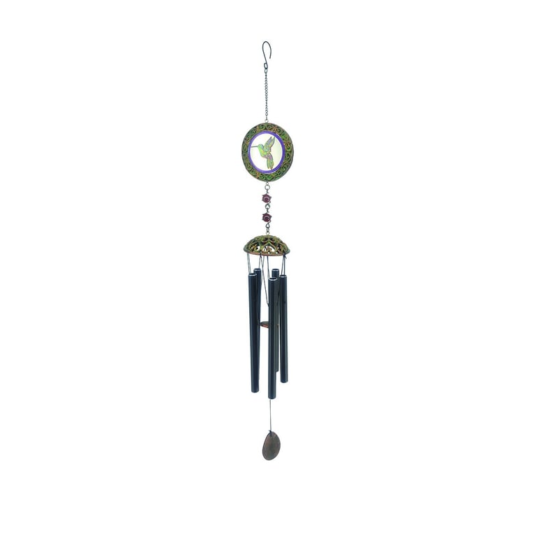 Glass Hummingbird Wind Chime - Black Finish Home Decor Outdoor Ornament 81cm