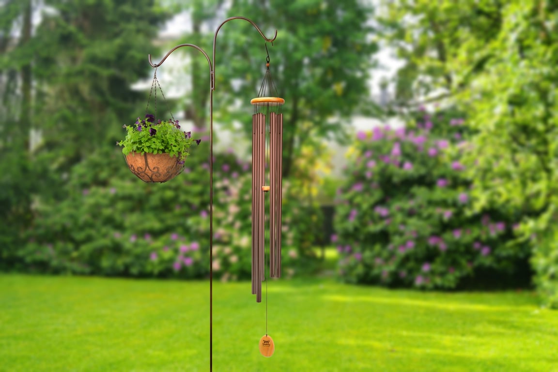 Wood Wind Chime with Aluminium Accents and Bronze Finish - 145cm Outdoor Home Decor
