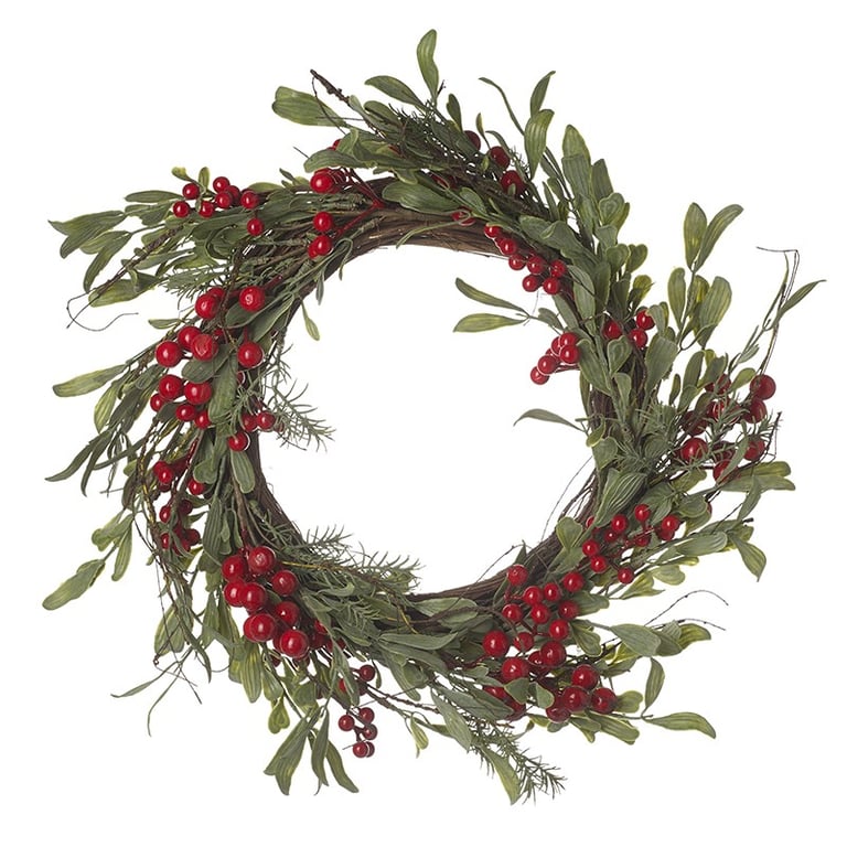 Dark Green Leaf and Red Berry Holiday Wreath - Winter Home Decor