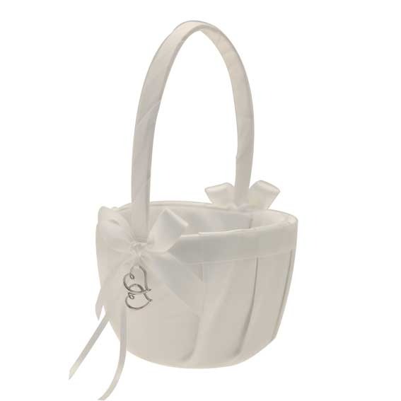 Ivory Double Heart Flower Basket - Elegant Home Decor Gift Holder