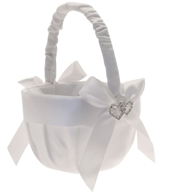 Diamante Heart Flower Basket - Elegant Wedding Bridal Accessories Decorative Holder