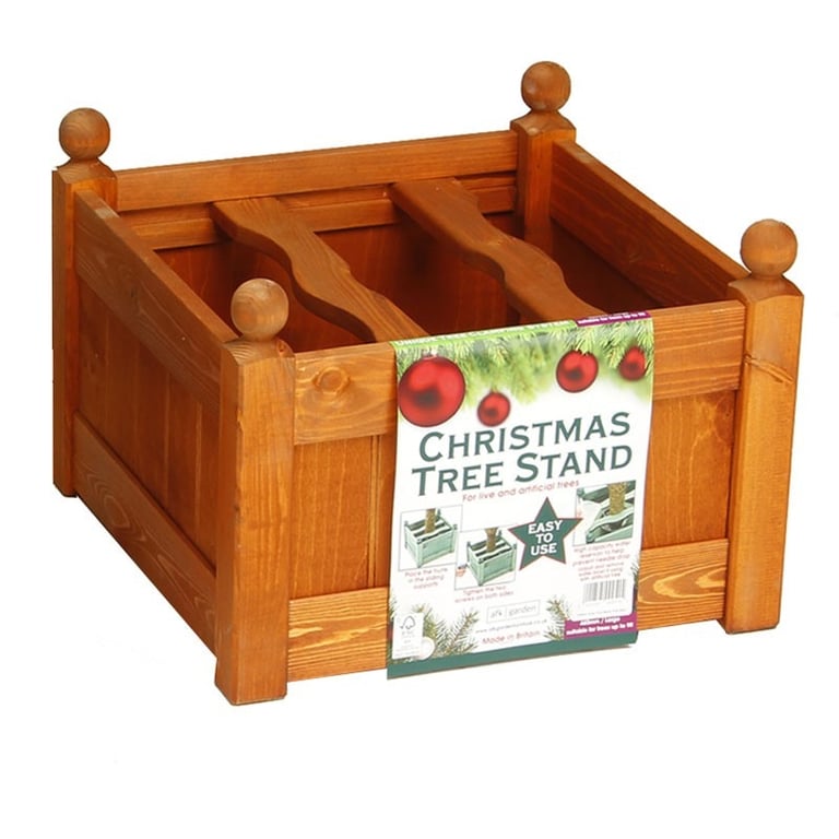 AFK Large Christmas Tree Stand - Teak Stain Wooden Home Decor Holder