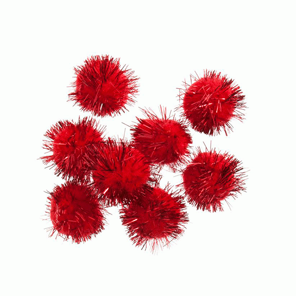 Christmas Glitter Red Pom Poms - Festive Home Decor Accents for Holiday Decorating