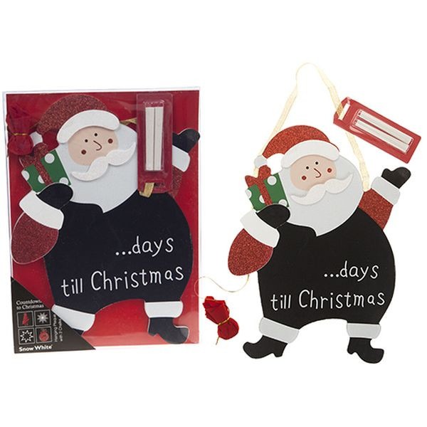 Countdown To Christmas Hanging Plaque with Chalk Santa Design and Holiday Countdown Feature