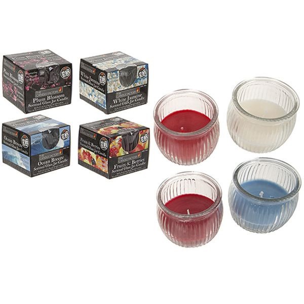 Ribbed Glass Jar Colour & Fragrance Candles - Assorted Designs Home Decor Open Box Set