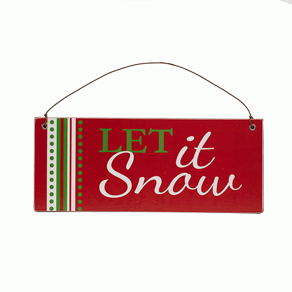 Christmas Hanging Wooden Wall Plaque - Let It Snow 20cm x 8cm, Holiday Decoration Home Decor Wall Art