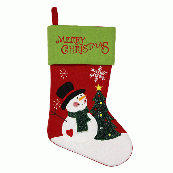 Festive Merry Christmas Snowman Stocking - Holiday Home Decor