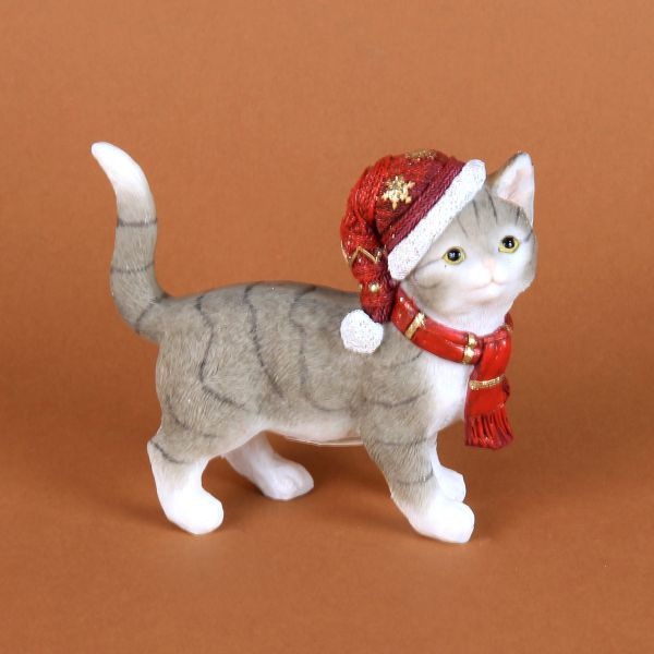 Hand Painted Resin Kitten Figurine With Christmas Hat Decoration Home Decor Holiday Ornament