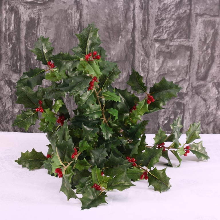40cm Evergreen Green Holly Bush - Christmas Decoration & Outdoor Garden Plant