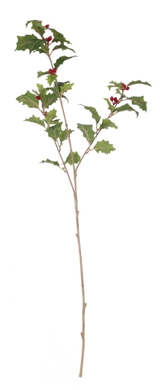 63cm Mixed Green Holly Spray - Festive Holiday Decorations and Christmas Greenery Branch