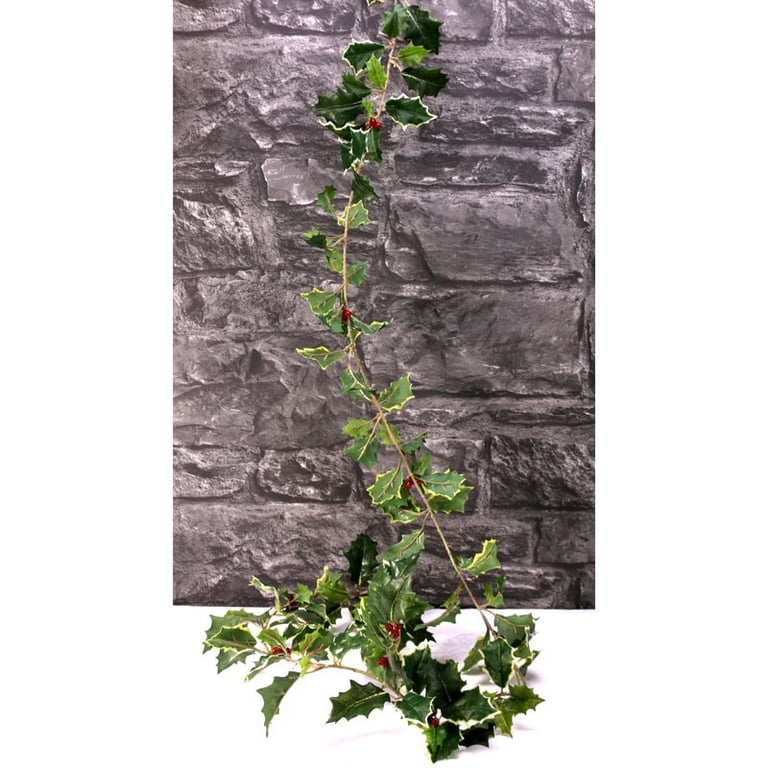 180cm Mixed Green Holly Garland with Berries - Christmas Decorations and Holiday Decor