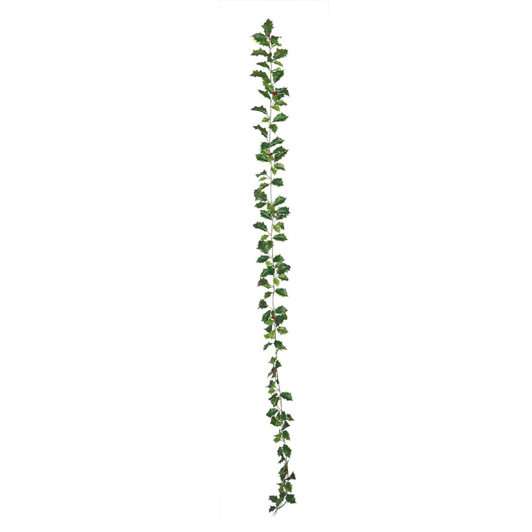 180cm Mixed Green Holly Garland with Berries - Christmas Decorations and Holiday Decor
