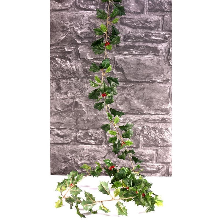180cm Mixed Green Holly Garland with Berries - Festive Holiday Decor