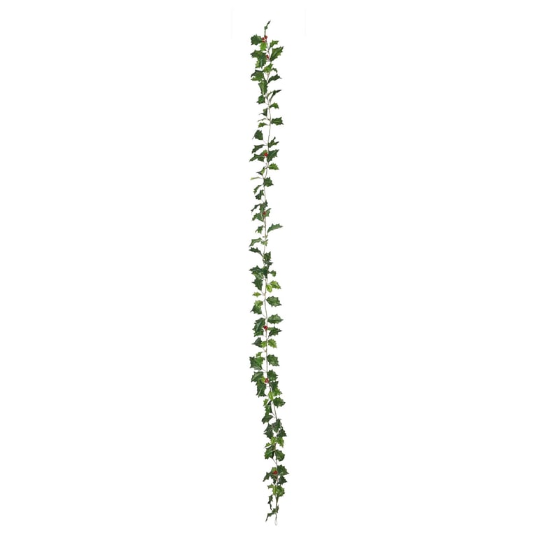 180cm Mixed Green Holly Garland with Berries - Festive Holiday Decor