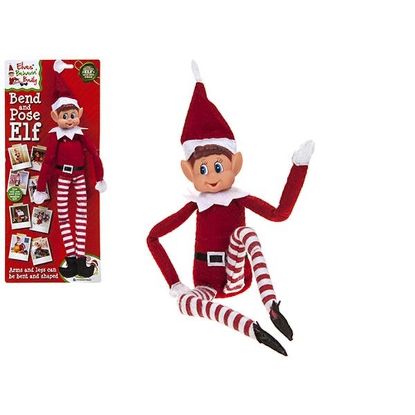 12 Inch Bendable Christmas Elf Figure with Vinyl Head - Assorted Holiday Decorations