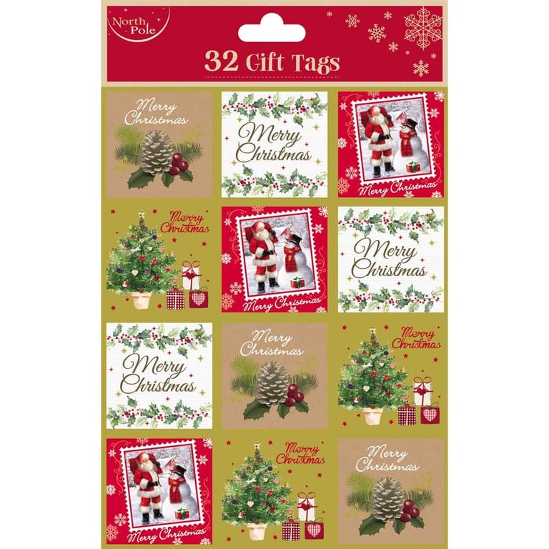 Traditional Christmas Gift Tags (Set of 32) - Festive Holiday Labels for Decorative Gift Wrapping