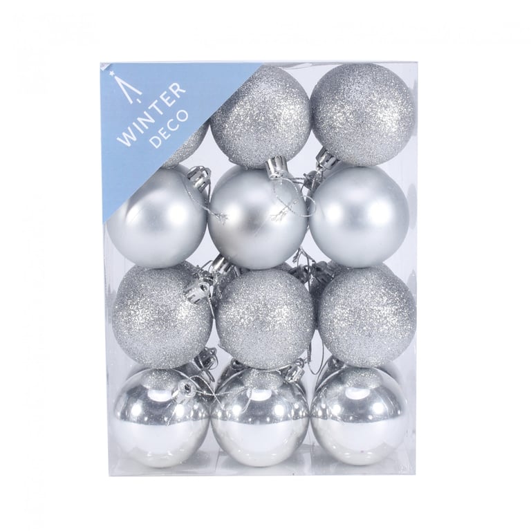 6cm Shatterproof Silver Baubles (x24) - Festive Home Decorations
