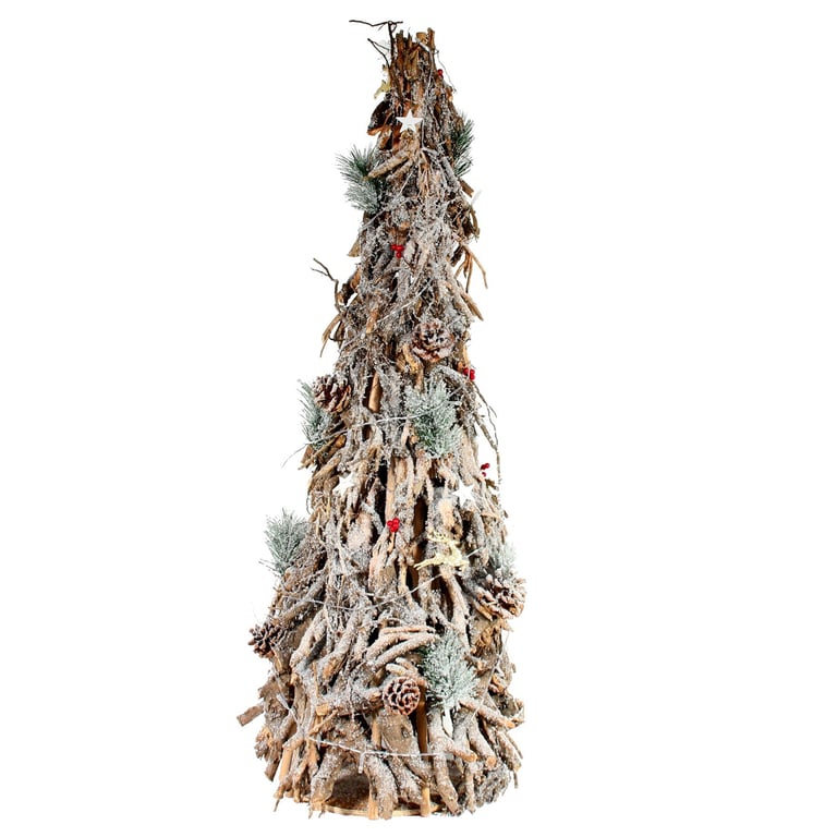 100cm Wooden Frosted Decorative Christmas Twig Tree with Fairy Lights