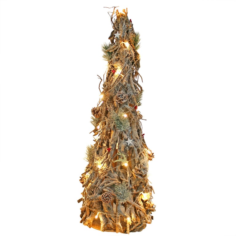 100cm Wooden Frosted Decorative Christmas Twig Tree with Fairy Lights