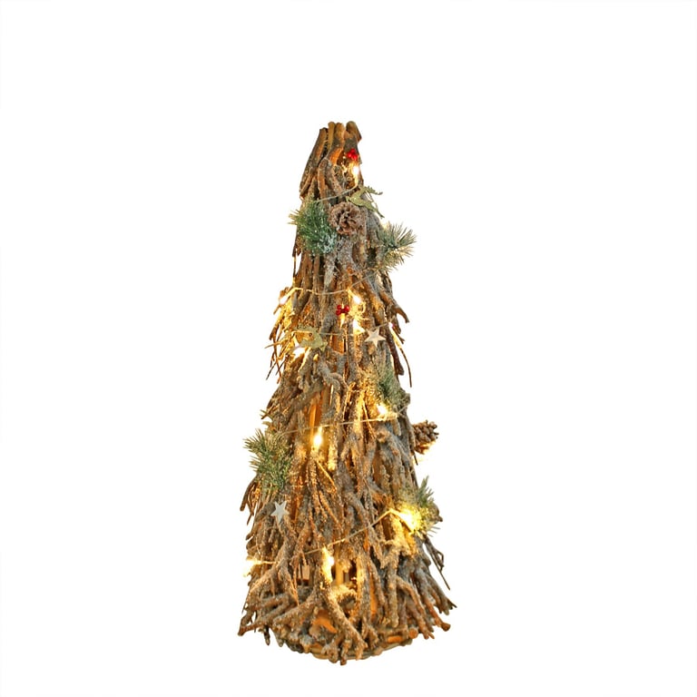 84cm Wooden Frosted Decorative Christmas Twig Tree with LED Lights