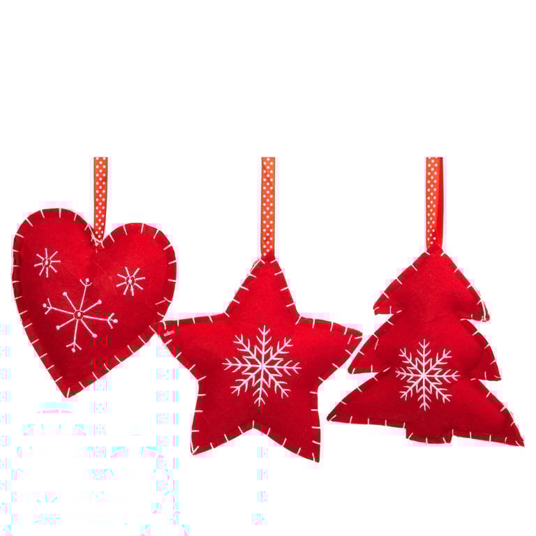 Handmade Red Felt Heart Tree Decoration - Festive Holiday Ornament Topper