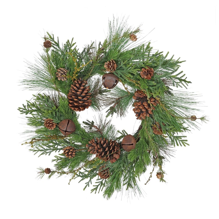 Pine Leaves Cone and Bell Wreath - Winter Festive Home Decor Decoration