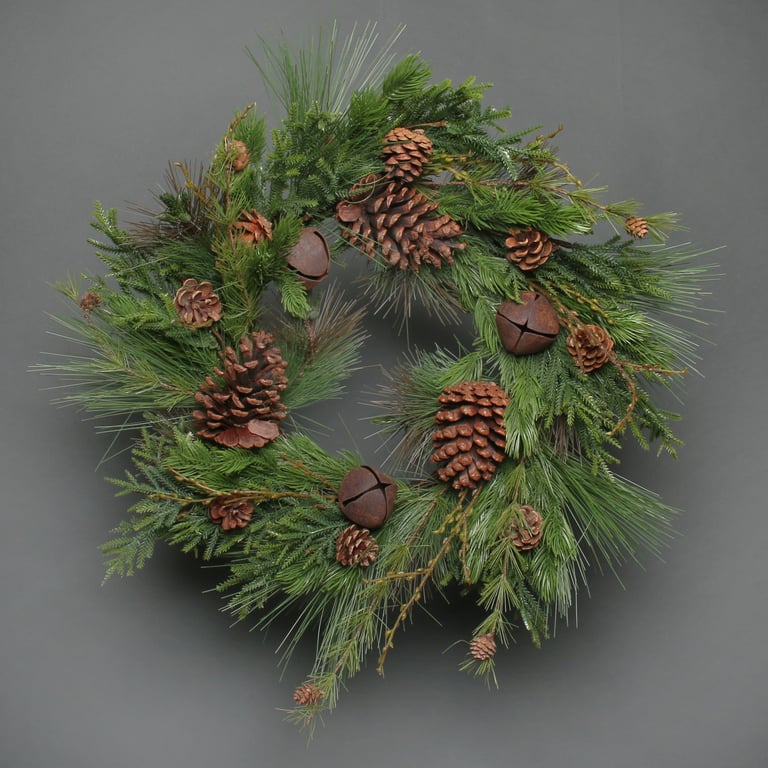 Pine Leaves Cone and Bell Wreath - Winter Festive Home Decor Decoration