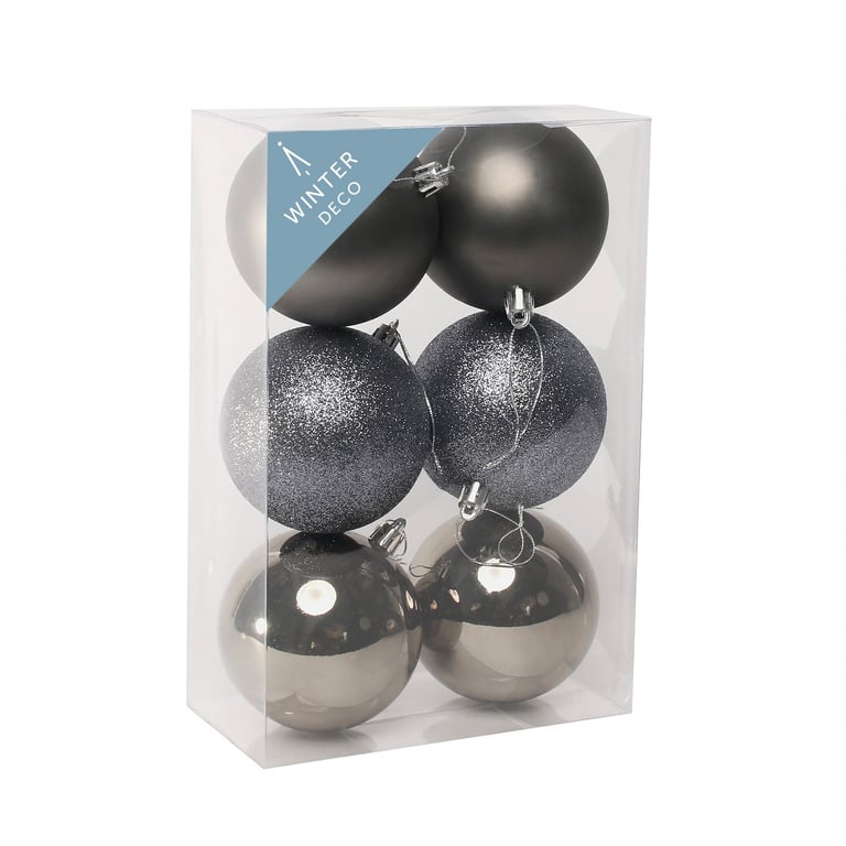 Pewter Shatterproof Baubles - 8cm Durable Home Decor Ornaments (6 Pack)