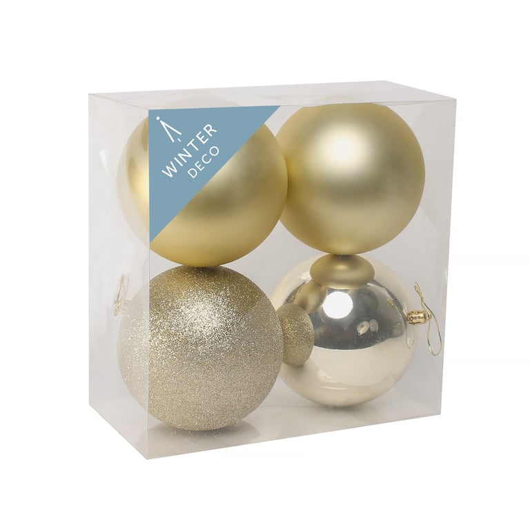 Champagne Shatterproof Baubles - 12cm Set of 4 Durable Ornaments for Home Decor and Holiday Seasons
