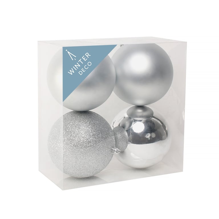 Silver Shatterproof Baubles - Durable Christmas Ornaments and Home Decorations (12cm, 4-Pack)
