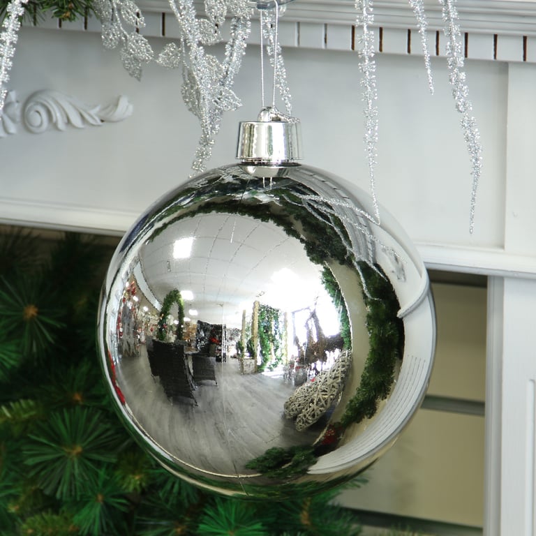 Silver Shiny Shatterproof Bauble - 25cm Clear Glass Home Decor Ornament