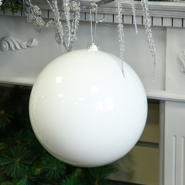 25cm White Shatterproof Shiny Bauble - Decorative Home Ornament for Festive Season