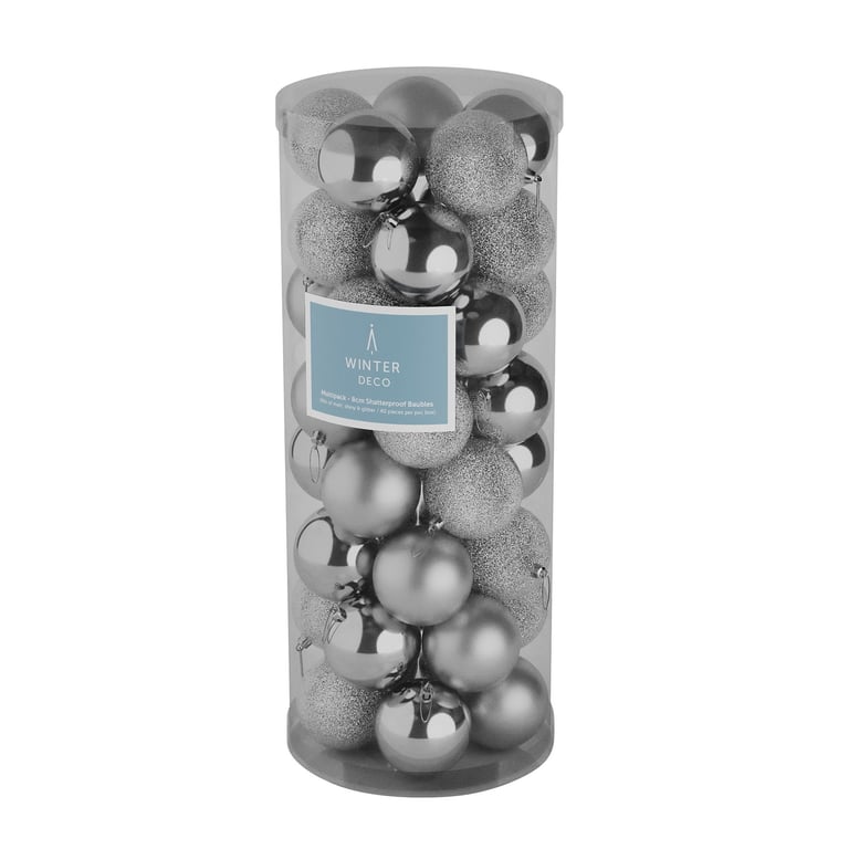 48 Silver Baubles (8cm) - Luxury Home Decor for Christmas and Holiday Seasons