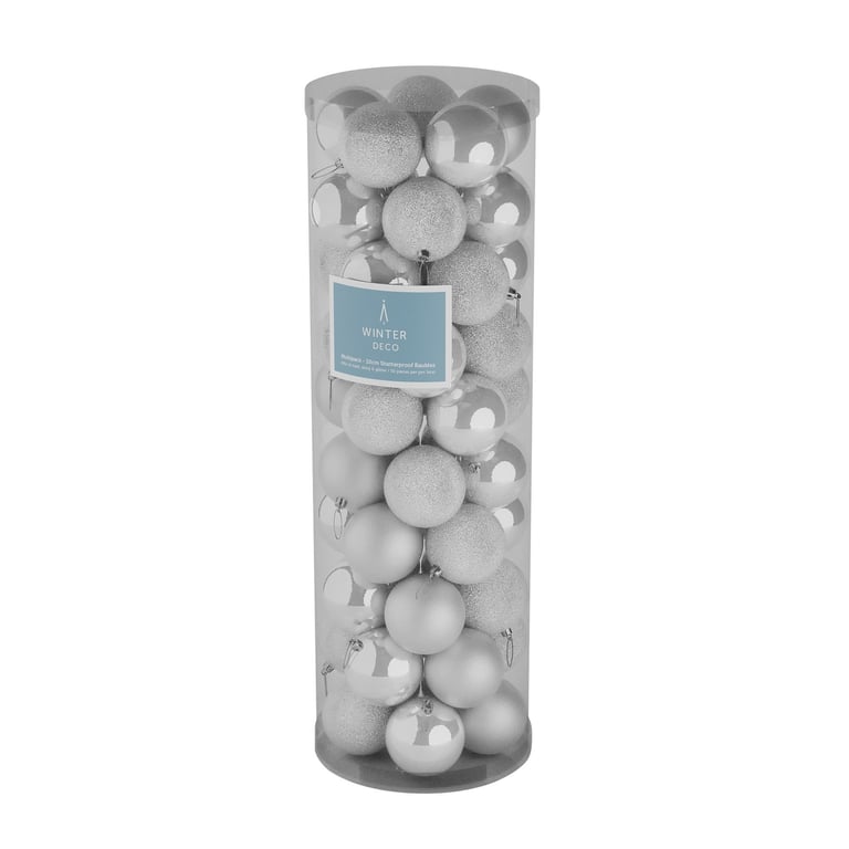 48 White 10cm Baubles - Festive Home Decor Christmas Party Supplies Ornaments