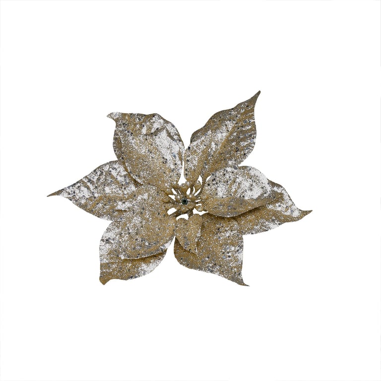Gold Glitter Poinsettia Decor Pick - Festive Holiday Home Accent