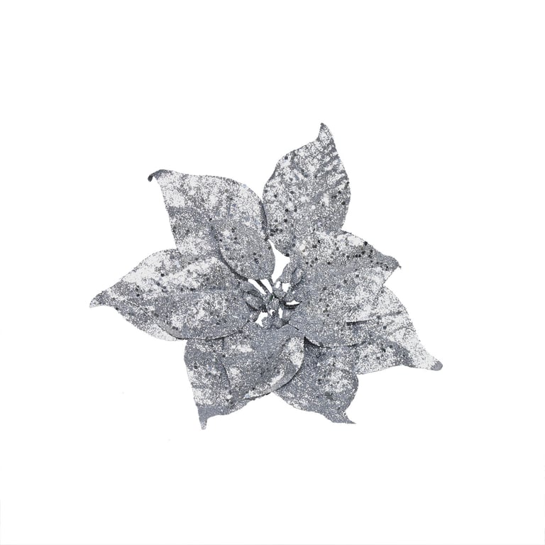 Silver Glitter Poinsettia Pick - Elegant Holiday Decoration Ornament