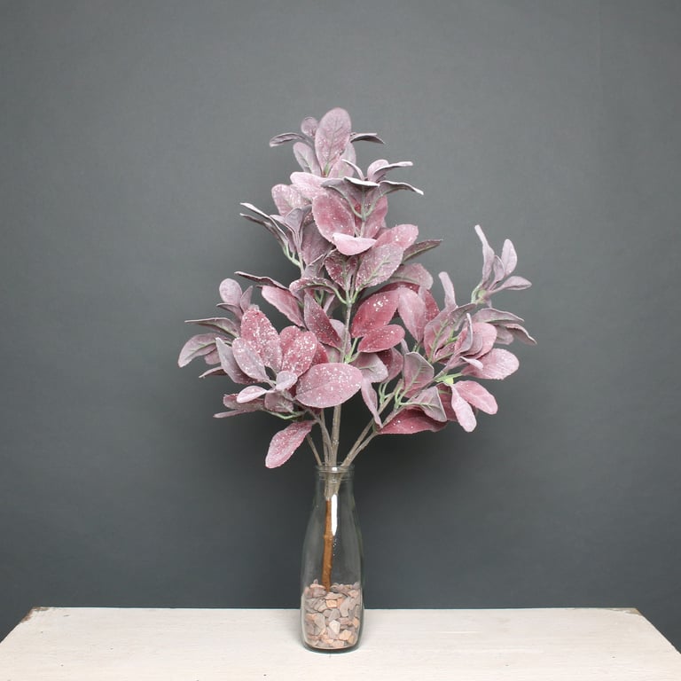 Burgundy Lambs Ear Bush Flocked Glitter Holiday Decorations